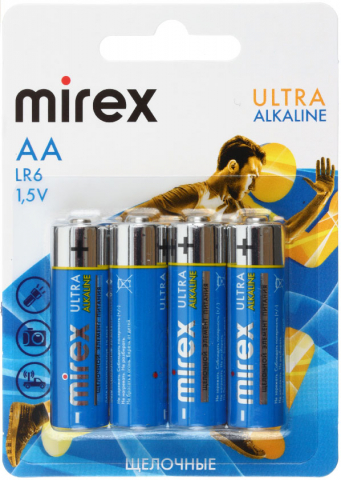 Батарейки щелочные Mirex Ultra Alkaline AA, LR6, 1.5V, 4 шт. в блистере