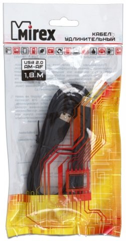 Кабель Mirex USB 2.0 AM-AF, 1,8 м, черный