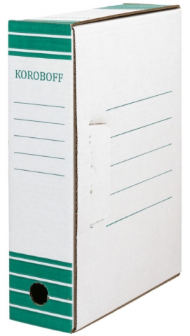 Короб архивный из гофрокартона, корешок 80 мм, 322*80*240 мм, белый с зеленым