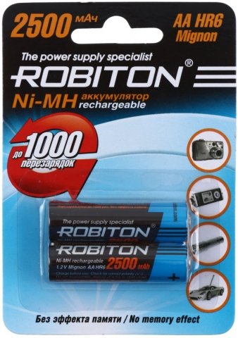 Аккумулятор Robiton , AА, HR6, 1.2V, 2500 mAh (2 шт. в упаковке)