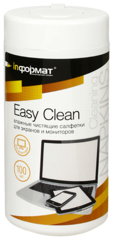 Салфетки чистящие для мониторов Easy Clean, 100 шт., в тубе