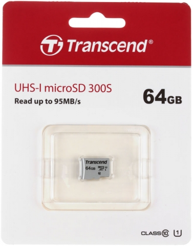 Карта памяти Transcend UHS-I micro SD 300S, класс 10 U1, 64Gb