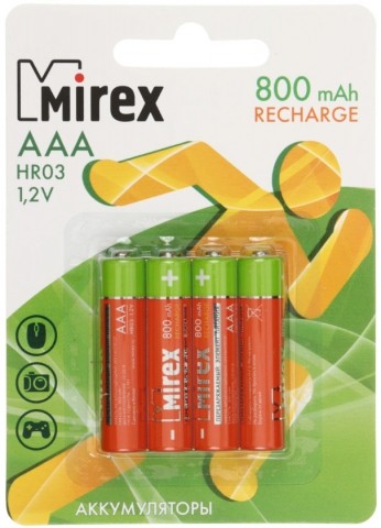 Аккумулятор Mirex, ААA, 1.2V, 800 mAh (4 шт. в упаковке)
