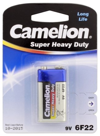 Батарейка солевая Camelion Blue Super Heavy Duty, 9V, 6F22-BP1B, тип «Крона»