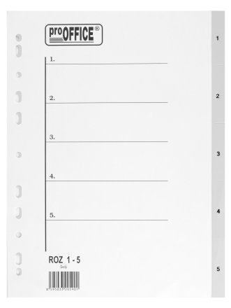 Разделители для папок-регистраторов пластиковые Pro Office, 5 л., индексы по цифрам (1-5)