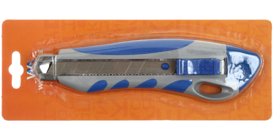 Нож канцелярский Workmate ширина лезвия 18 мм, корпус серый с синим Нож канцелярский Workmate ширина лезвия 18 мм, корпус серый с синим