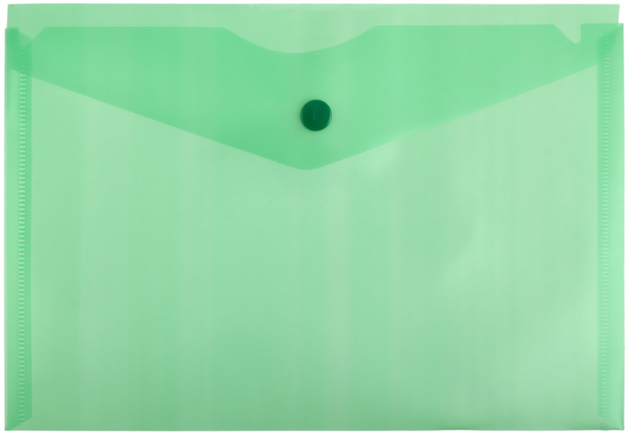 Папка-конверт пластиковая на кнопке «Бюрократ» А5 толщина пластика 0,18 мм, зеленая