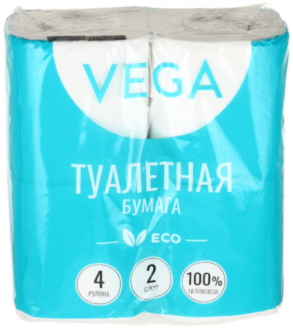 Бумага туалетная Vega «Эко», 4 рулона, ширина 90 мм, белая