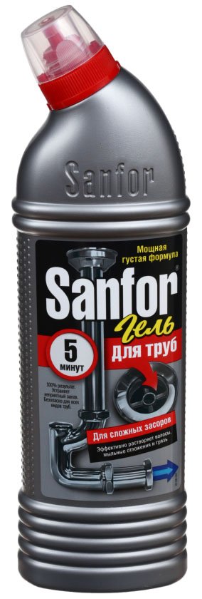 Средство для чистки канализационных труб Sanfor, 750 мл Средство для чистки канализационных труб Sanfor, 750 мл