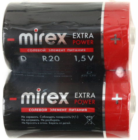 Батарейки солевые Mirex Extra Power D, R20, 1.5V, 2 шт. Батарейки солевые Mirex Extra Power D, R20, 1.5V, 2 шт.