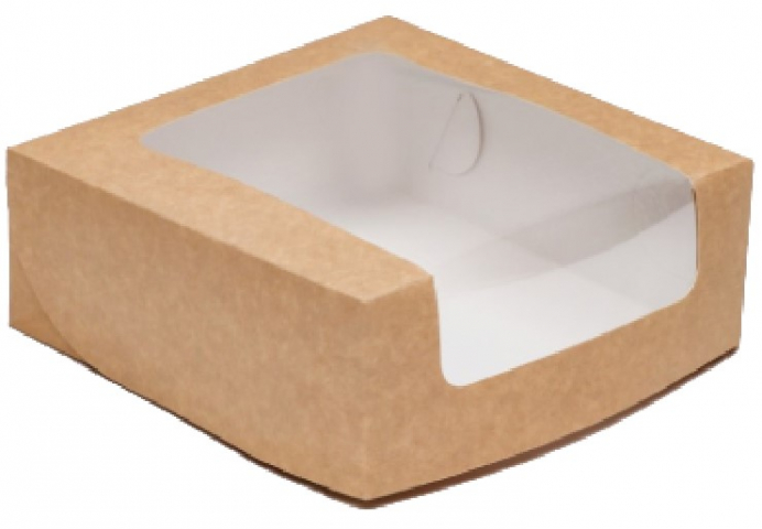 Коробка картонная кондитерская складная с окном 18×18×7 см