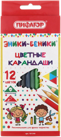Карандаши цветные «Пифагор. Эники-Беники» 12 цветов, длина 175 мм
