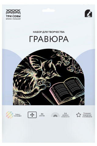 Набор для творчества «Гравюра. Три совы» А4, «Уютная кошка», с голографическим эффектом