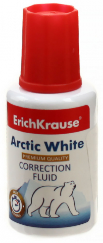 Корректирующая жидкость ErichKrause Artic White, 20 мл, на основе растворителя, с кисточкой