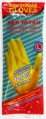 Перчатки латексные хозяйственные Gloves, размер L, желто-голубые