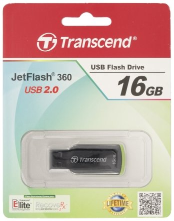 Флэш-накопитель Transcend JetFlash 360, 16Gb, корпус черный с цветной вставкой