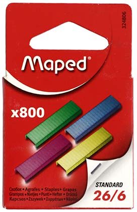 Скобы для степлеров Maped, №26/6, 800 шт., цветные