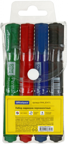 Набор маркеров перманентных OfficeSpace 8004А, 4 цвета