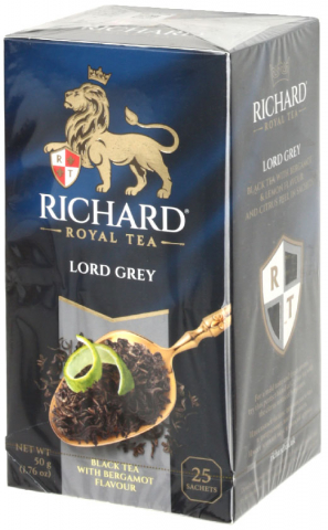 Чай Richard ароматизированный пакетированный, 50 г, 25 пакетиков, Lord Grey, черный чай с ароматом бергамота и лимона Чай Richard ароматизированный пакетированный, 50 г, 25 пакетиков, Lord Grey, черный чай с ароматом бергамота и лимона