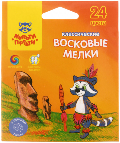 Мелки восковые «Енот на острове Пасхи», 24 цвета, 24 шт., диаметр 8 мм, длина 90 мм