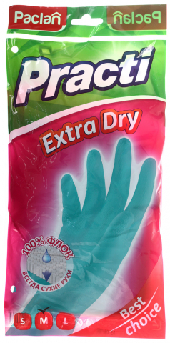 Перчатки латексные с хлопковым напылением Practi Extra Dry, размер M, ассорти