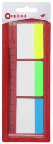 Закладки-разделители пластиковые с липким краем Optima, 38*50 мм, 10 л.*3 цвета, неон + линейка 12 см