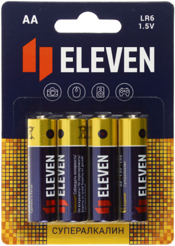Батарейки щелочные Eleven Super, AA, LR6, 1.5V, 4 шт. Батарейки щелочные Eleven Super, AA, LR6, 1.5V, 4 шт.