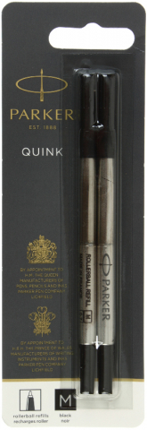 Стержень для роллеров Parker Refill Roller Ball, 2 шт., толщина линии 1,0 мм, М, черный, в блистере