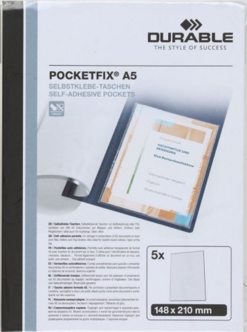 Кармашки самоклеящиеся Pocketfix , А5 (148*210 мм), 5 шт., прозрачные Кармашки самоклеящиеся Pocketfix , А5 (148*210 мм), 5 шт., прозрачные