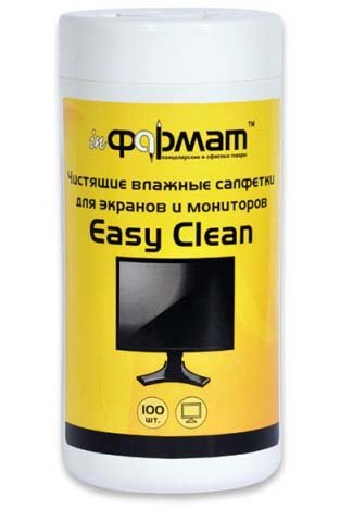 Салфетки чистящие для мониторов Easy Clean, 100 шт., в тубе