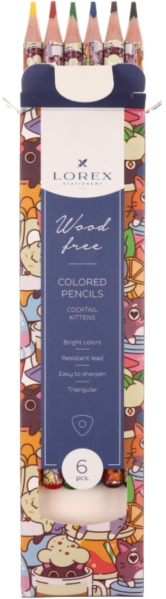 Карандаши цветные Lorex Wood Free Cocktail Kittens, 6 цветов, длина 175 мм Карандаши цветные Lorex Wood Free Cocktail Kittens, 6 цветов, длина 175 мм