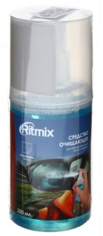 Набор для очистки автомобильных стекол и зеркал Ritmix, спрей 200 мл + салфетка