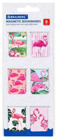 Набор закладок для книг магнитных Brauberg, 6 шт., 35*25 мм, Flamingo, для девочек Набор закладок для книг магнитных Brauberg, 6 шт., 35*25 мм, Flamingo, для девочек