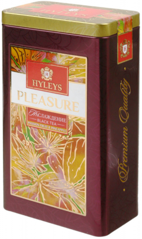 Чай Hyleys в жестяной банке, 80 г, Pleasure, черный чай с ароматом маракуйи, клубники и сливок
