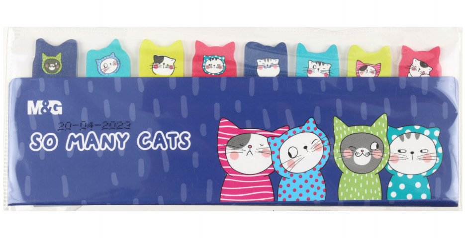 Закладки-разделители бумажные с липким краем M&G 15×53 мм, 8 блоков×20 л., 4 цвета, So Many Cats
