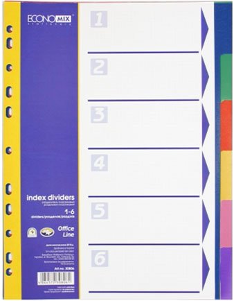 Разделители для папок-регистраторов пластиковые Economix, 6 л., индексы по цветам (без нумерации)