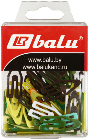 Скрепки цветные пластиковые Balu 25 мм, 50 шт., треугольные
