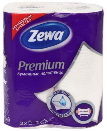 Полотенца бумажные Zewa Premium (в рулоне), 2 рулона, ширина 230 мм, белые