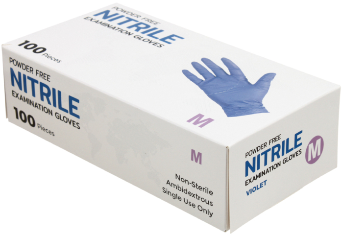 Перчатки нитриловые одноразовые Nitrile размер M, 50 пар (100 шт.), фиолетовые Перчатки нитриловые одноразовые Nitrile размер M, 50 пар (100 шт.), фиолетовые