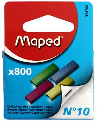 Скобы для степлеров Maped, №10, 800 шт., цветные